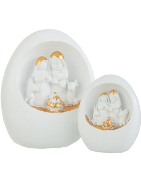 Crêche de Noël Ovale 20 cm en Résine Blanc Doré - 2