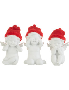 Statuette déco Anges Sagesses 15 cm en Résine Blanc Polyester Rouge (Lot de 3) - 1