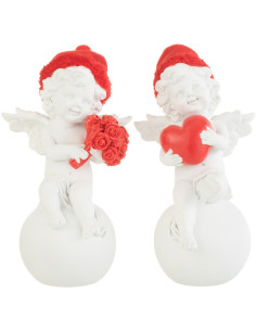 Statuette déco Ange sur boule 10 cm en Résine Blanc Polyester Rouge (Lot de 2) - 1