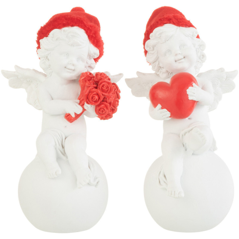 Statuette déco Ange sur boule 10 cm en Résine Blanc Polyester Rouge (Lot de 2) - 1