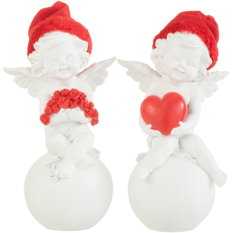 Statuette déco Ange sur boule 20 cm en Résine Blanc Polyester Rouge (Lot de 2) - 1