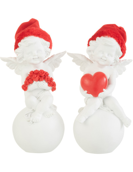 Statuette déco Ange sur boule 20 cm en Résine Blanc Polyester Rouge (Lot de 2) - 1