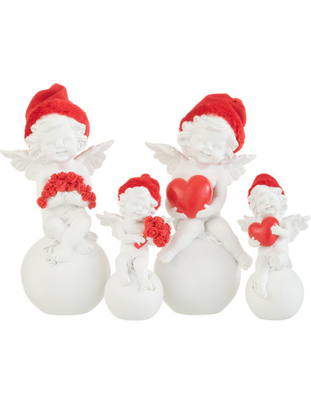 Statuette déco Ange sur boule 20 cm en Résine Blanc Polyester Rouge (Lot de 2) - 2