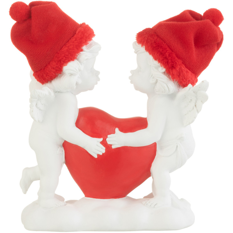 Statuette déco Anges avec coeur 15 cm en Résine Blanc Polyester Rouge - 1