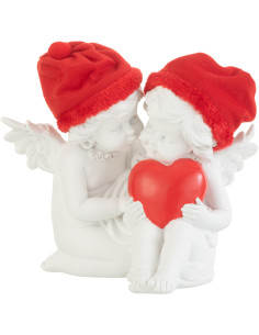 Statuette déco Anges assis avec coeur 20 cm en Résine Blanc Polyester Rouge - 1