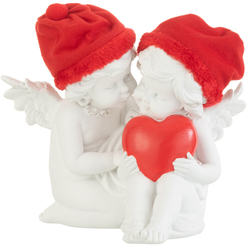 Statuette déco Anges assis avec coeur 20 cm en Résine Blanc Polyester Rouge - 1