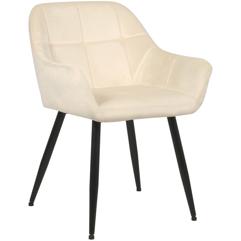 Fauteuil de table Lorie en Velours Beige Métal Noir Mat - 1