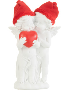 Statuette déco Anges debouts avec coeur 25 cm en Résine Blanc Polyester Rouge - 1