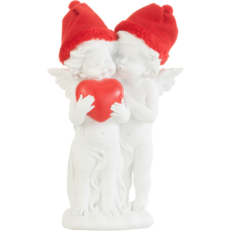 Statuette déco Anges debouts avec coeur 25 cm en Résine Blanc Polyester Rouge - 1