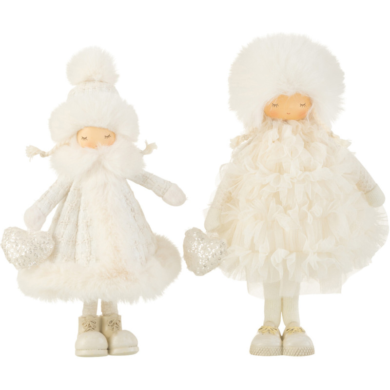 Décoration de Noël Fille debout 30 cm en Polyester Fausse fourrure Blanc (Lot de 2) - 1