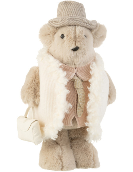 Décoration de Noël Ours avec sac 45 cm en Polyester Beige - 1