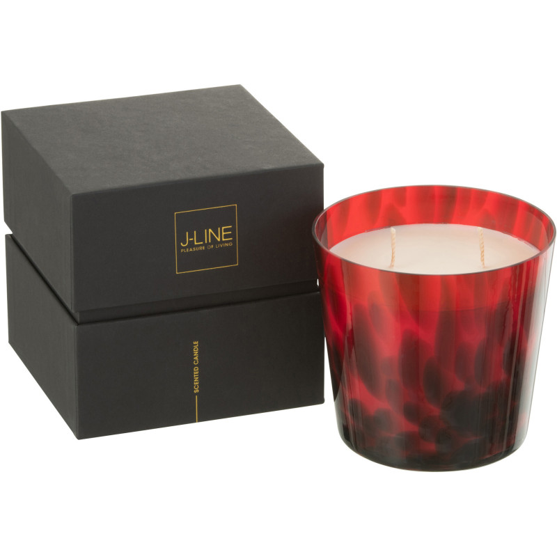 Bougie parfumée XL Boisée 50 heures Noa Parfum Bois de Santal avec photophore en Verre Rouge - 1