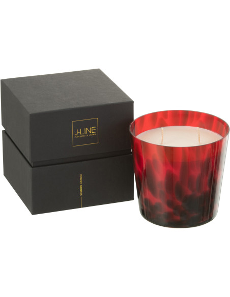 Bougie parfumée XL Boisée 50 heures Noa Parfum Bois de Santal avec photophore en Verre Rouge - 1