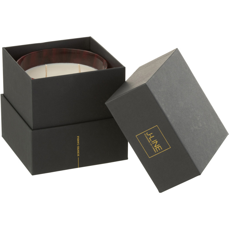 Bougie parfumée XL Boisée 50 heures Noa Parfum Bois de Santal avec photophore en Verre Rouge - 4