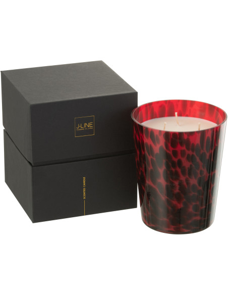 Bougie parfumée XL Boisée 68 heures Noa Parfum Bois de Santal avec photophore en Verre Rouge - 1