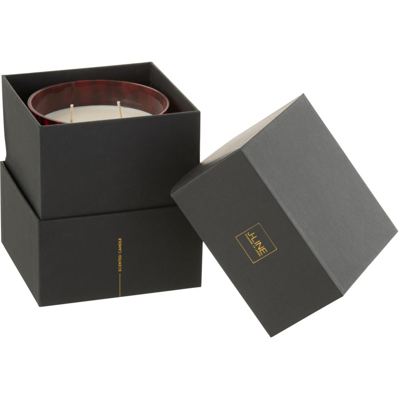 Bougie parfumée XL Boisée 68 heures Noa Parfum Bois de Santal avec photophore en Verre Rouge - 4