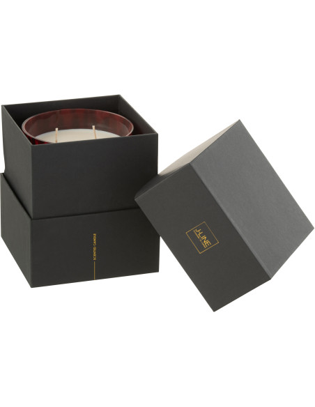 Bougie parfumée XL Boisée 68 heures Noa Parfum Bois de Santal avec photophore en Verre Rouge - 4