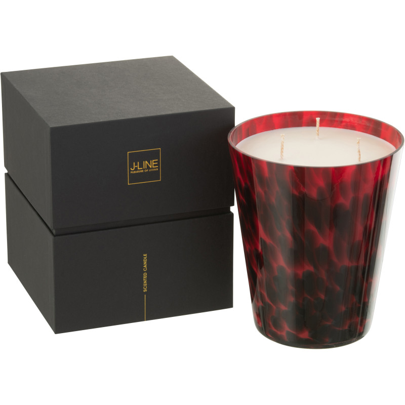 Bougie parfumée XXL Boisée 95 heures Noa Parfum Bois de Santal avec photophore en Verre Rouge - 1