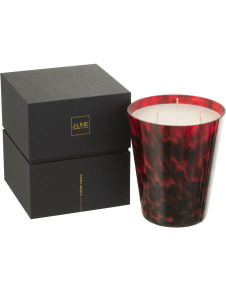 Bougie parfumée XXL Boisée 95 heures Noa Parfum Bois de Santal avec photophore en Verre Rouge - 1