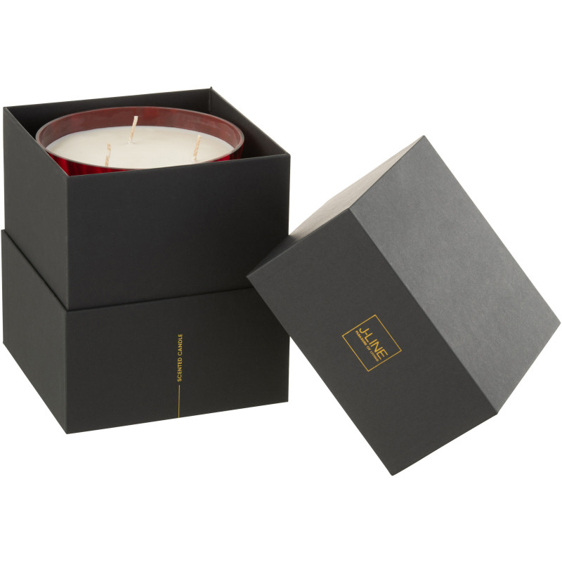 Bougie parfumée XXL Boisée 95 heures Noa Parfum Bois de Santal avec photophore en Verre Rouge - 4