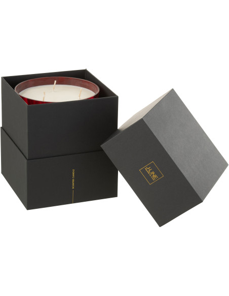 Bougie parfumée XXL Boisée 95 heures Noa Parfum Bois de Santal avec photophore en Verre Rouge - 4