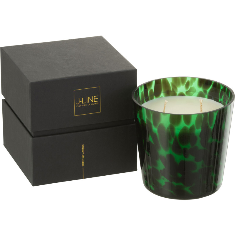 Bougie parfumée XL Boisée 50 heures Noa Parfum Bois de Santal avec photophore en Verre Vert - 1
