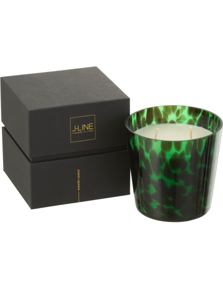 Bougie parfumée XL Boisée 50 heures Noa Parfum Bois de Santal avec photophore en Verre Vert - 1