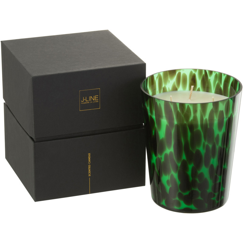 Bougie parfumée XL Boisée 68 heures Noa Parfum Bois de Santal avec photophore en Verre Vert - 1