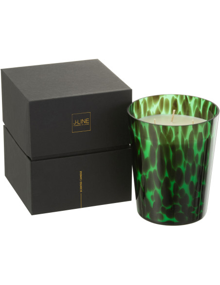 Bougie parfumée XL Boisée 68 heures Noa Parfum Bois de Santal avec photophore en Verre Vert - 1