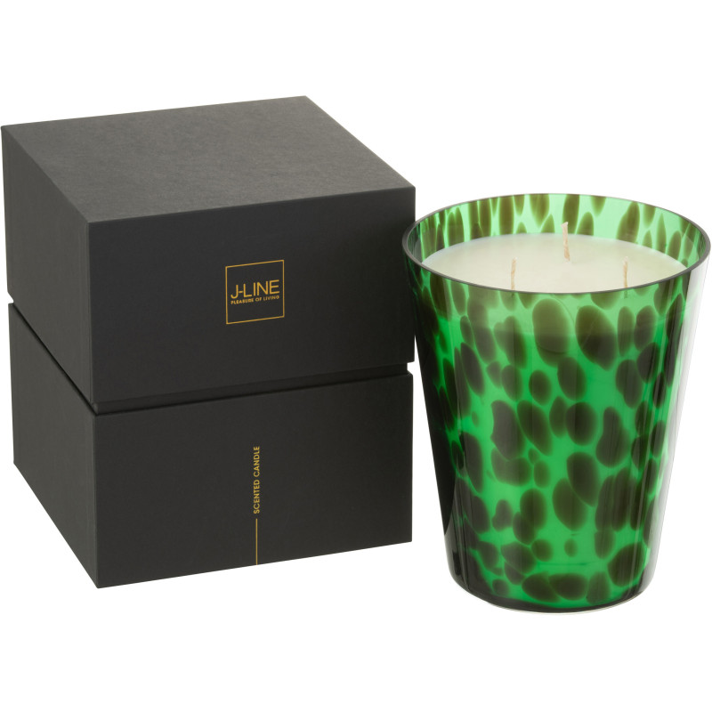 Bougie parfumée XXL Boisée 95 heures Noa Parfum Bois de Santal avec photophore en Verre Vert - 1