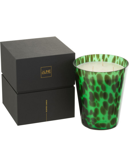 Bougie parfumée XXL Boisée 95 heures Noa Parfum Bois de Santal avec photophore en Verre Vert - 1