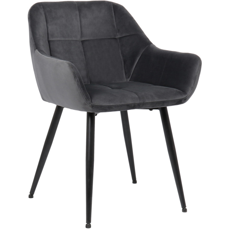 Fauteuil de table Lorie en Velours Gris foncé Métal Noir Mat - 1