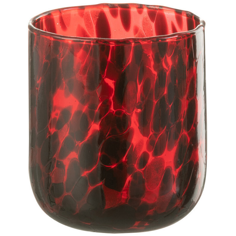 Photophore rouge taches noires en verre 9x10 - 1
