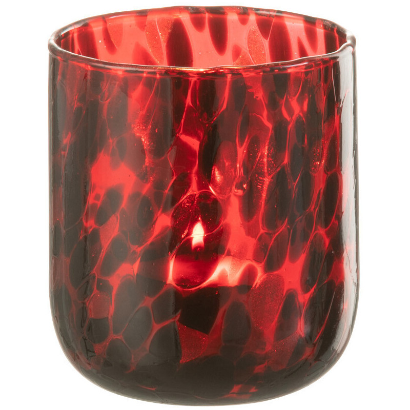 Photophore rouge taches noires en verre 9x10 - 2