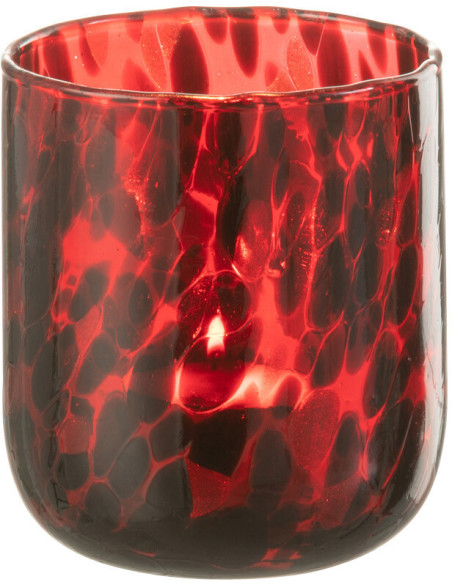 Photophore rouge taches noires en verre 9x10 - 2