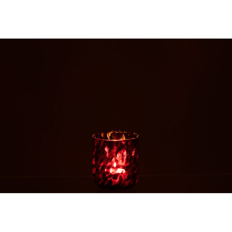 Photophore rouge taches noires en verre 9x10 - 3