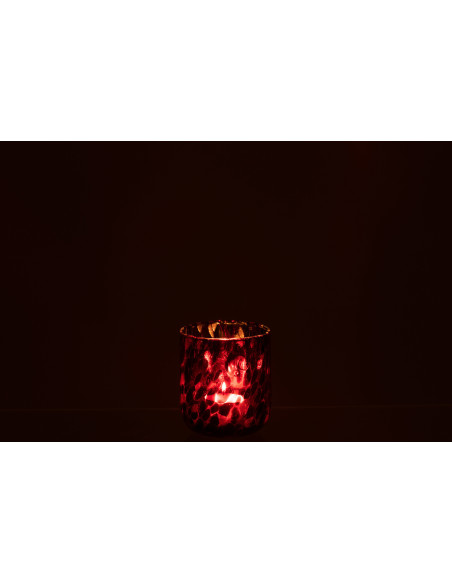 Photophore rouge taches noires en verre 9x10 - 3