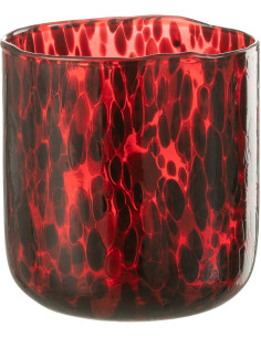 Photophore rouge taches noires en verre 14x15 - 1