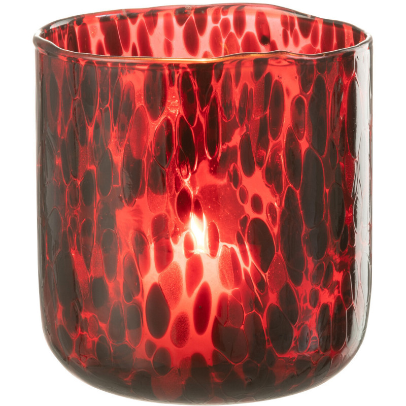 Photophore rouge taches noires en verre 14x15 - 2