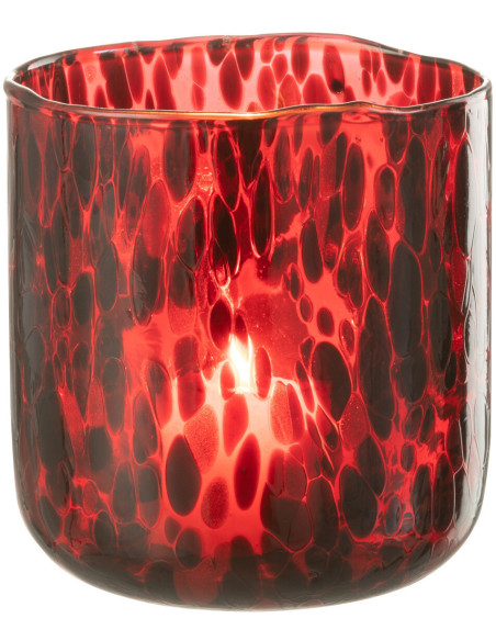 Photophore rouge taches noires en verre 14x15 - 2