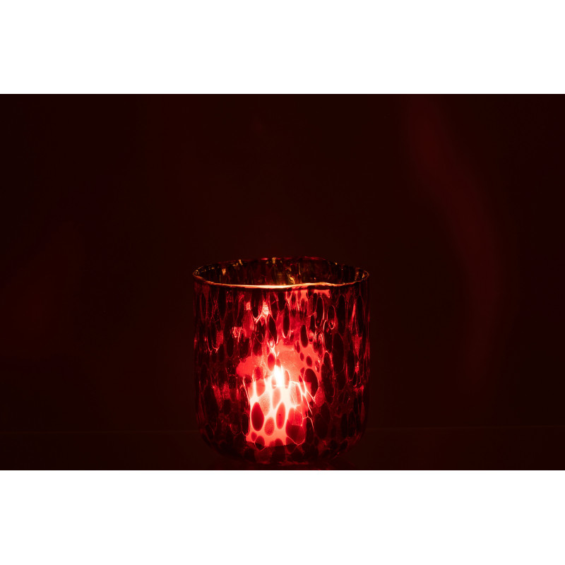 Photophore rouge taches noires en verre 14x15 - 3