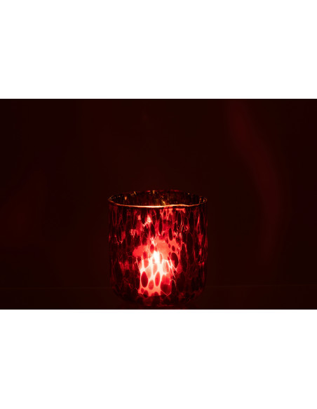 Photophore rouge taches noires en verre 14x15 - 3