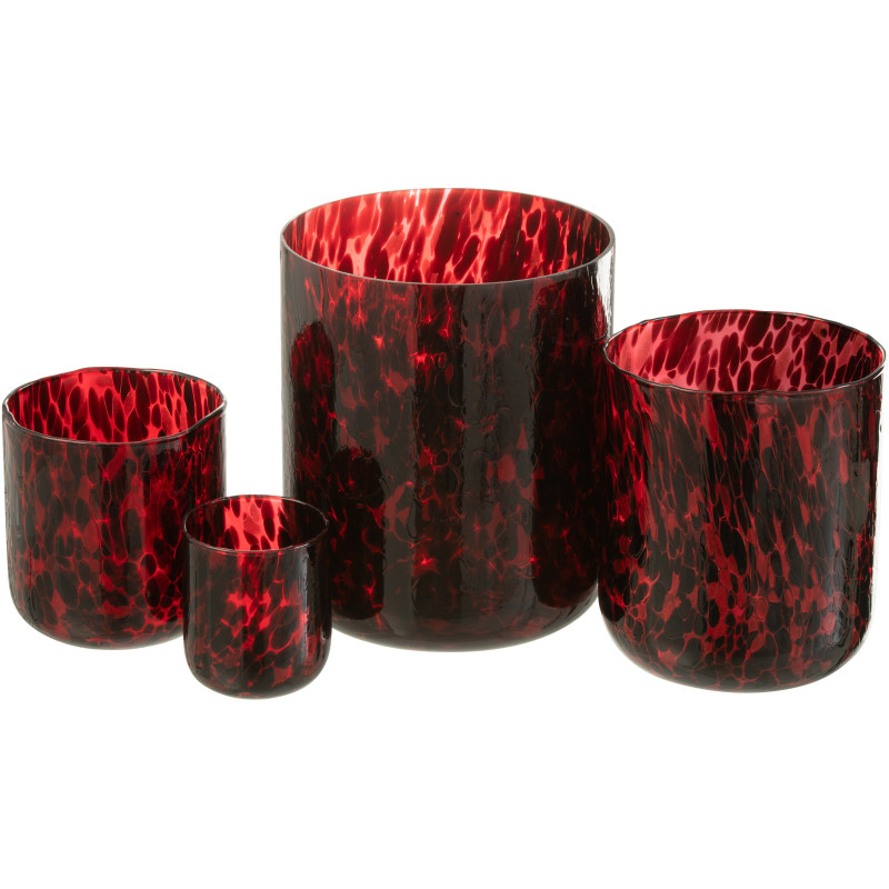 Photophore XL rouge taches noires en verre H25 cm - 4