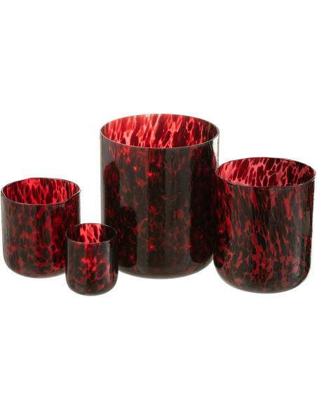 Photophore XL rouge taches noires en verre H25 cm - 4