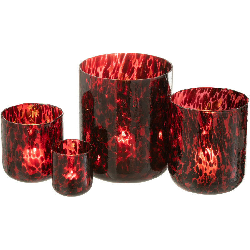 Photophore XL rouge taches noires en verre H25 cm - 5