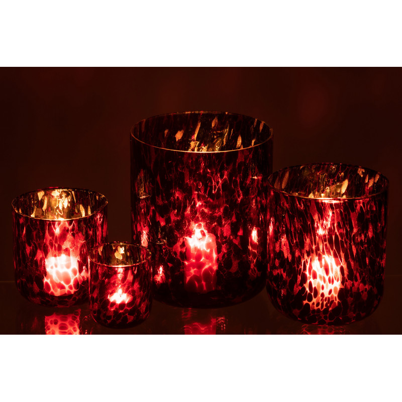 Photophore XL rouge taches noires en verre H25 cm - 6