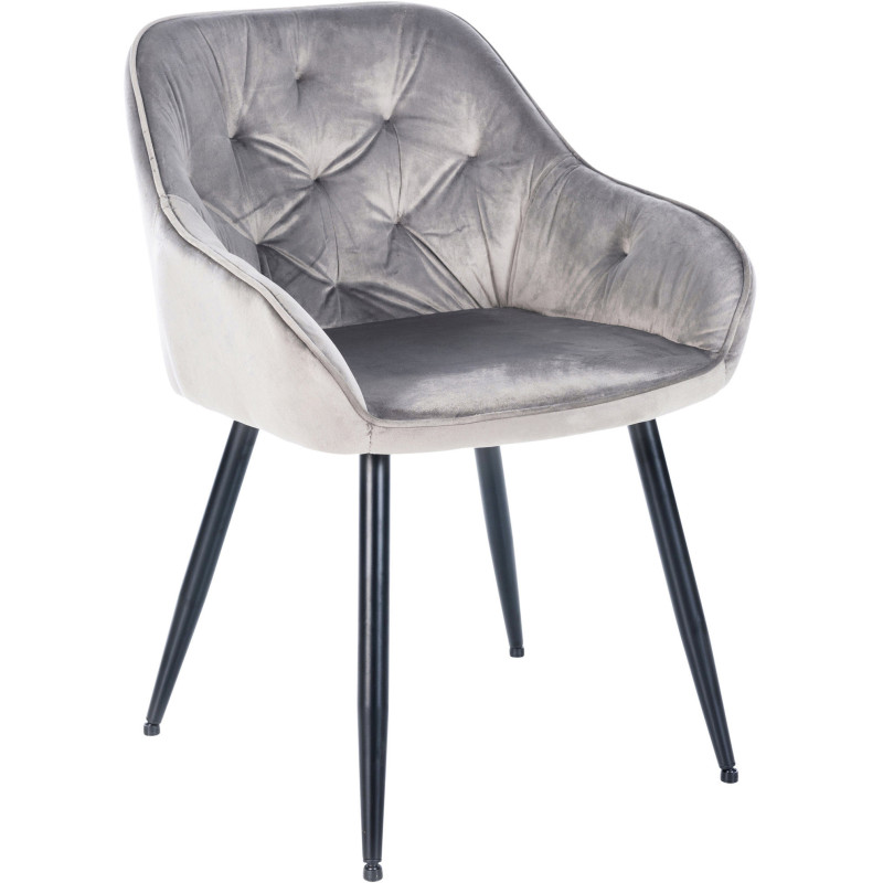 Fauteuil de table Ludivine en Velours Gris clair Métal Noir Mat - 1