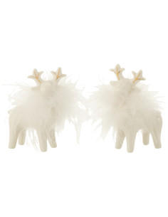 Statuette déco Élan Fuzz en Porcelaine Blanc (Lot de 2) - 1