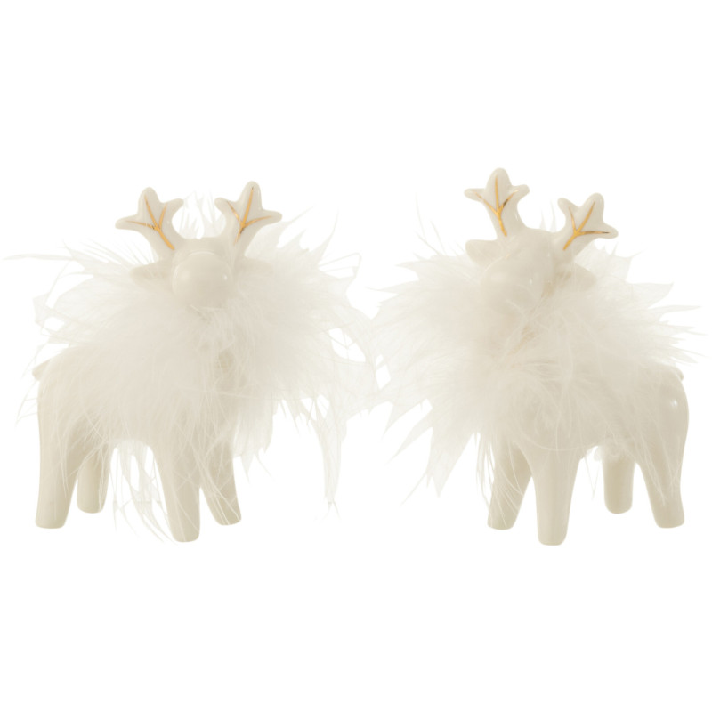 Statuette déco Élan Fuzz en Porcelaine Blanc (Lot de 2) - 1