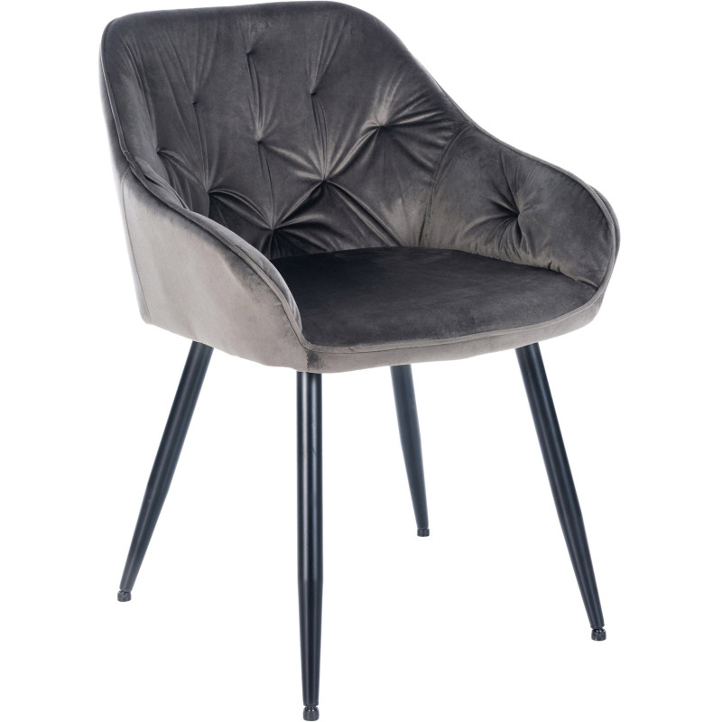 Fauteuil de table Ludivine en Velours Gris foncé Métal Noir Mat - 1